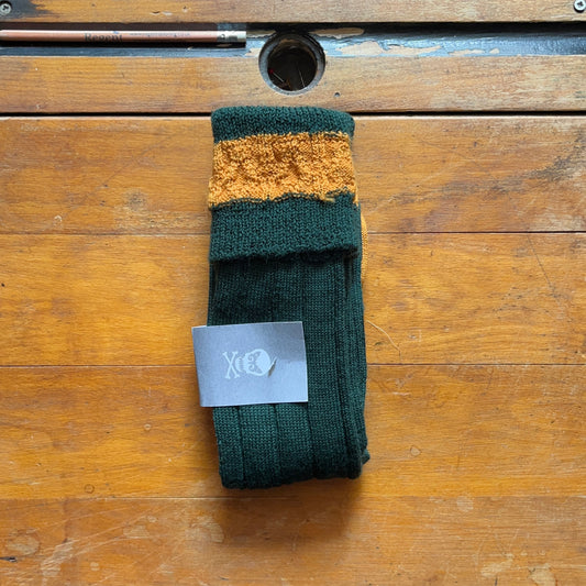 Racing green woollen boot sock with contrasting ginger cuff