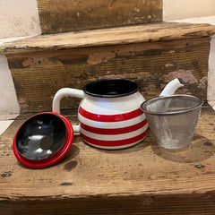 Regent Enamelware - Striped Tea Pot  - Red
