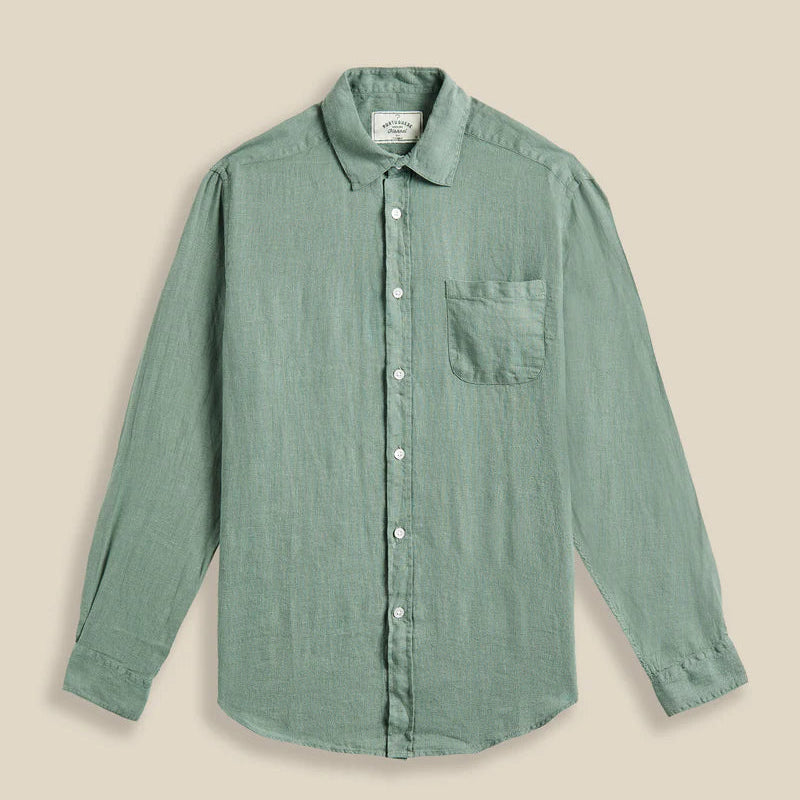 dry green linen shirt