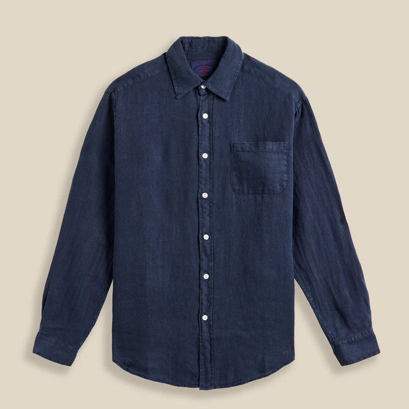 Blue linen relaxed collar shirt