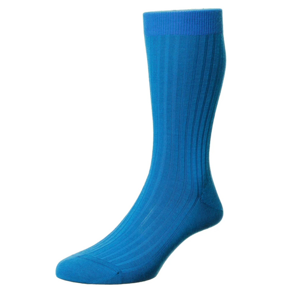 Laburnum sock merino wool stripe knit with petrol blue colouring