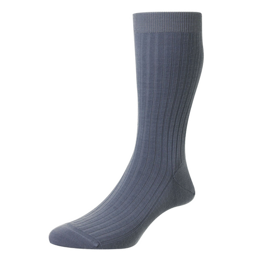 Laburnum sock merino wool stripe knit with blue mist colouring