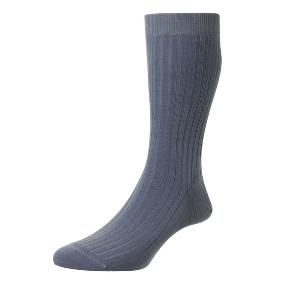 Laburnum sock merino wool stripe knit with blue mist colouring 
