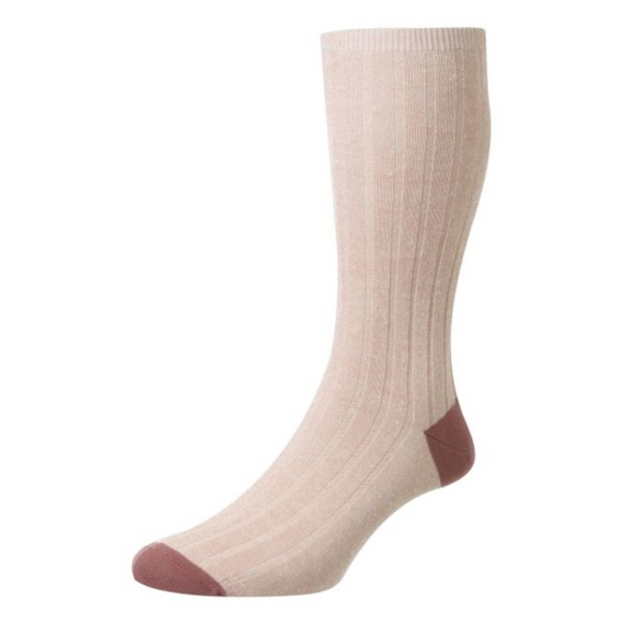 Pantherella Socks, Hamada style linen and cotton blend with pale pink sock and darker pink toe and heel cap