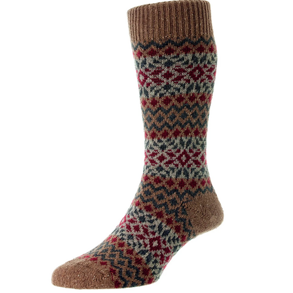 Scott-Nichol - Wool Socks - Fellcroft Coffee Fleck - Fairisle Pattern