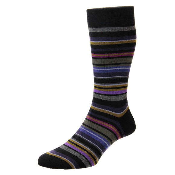 Quakers stripe pantherella sock in multi 