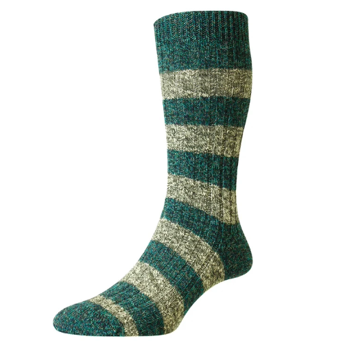 Pantherella - Rockley Socks - Lagoon - Sea Green and Grey Marled Stripe - Eco Luxe Collection