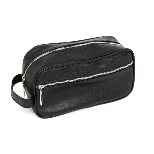 Pioneros Black Leather Wash Bag - Regent Tailoring