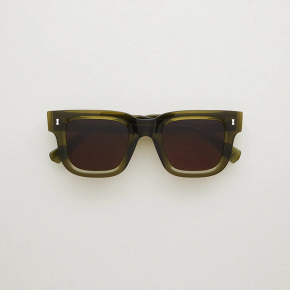 green acetate sunglasses, brown lenses large rectangular shape.