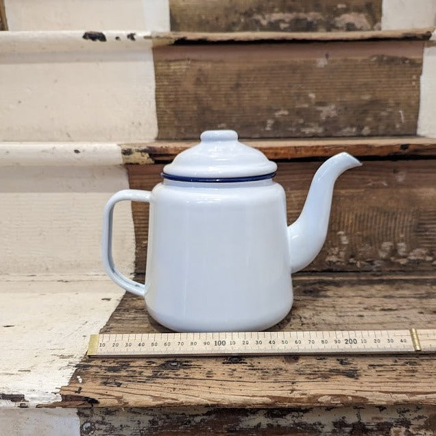 Regent Enamelware - Teapot - 1000ml / Two Mug Capacity - White/ Blue