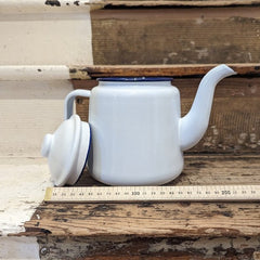 Regent Enamelware - Teapot - 1000ml / Two Mug Capacity - White/ Blue
