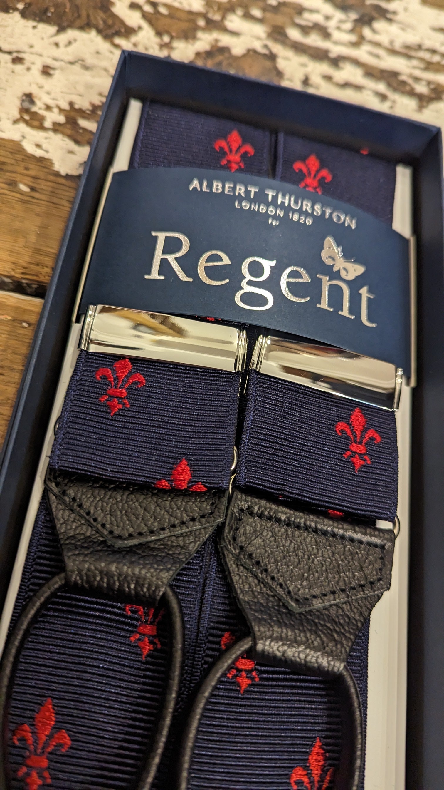 Regent x Albert Thurston - Braces - Navy w/ Red Fleur De Lis - Regent Tailoring