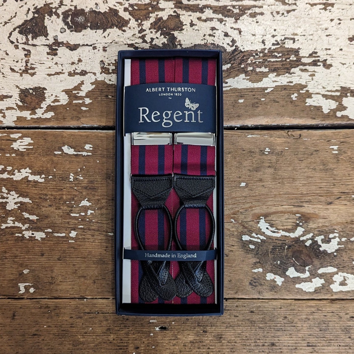 Regent x Albert Thurston - Braces - Burgundy w/ Navy Stripe - Regent Tailoring