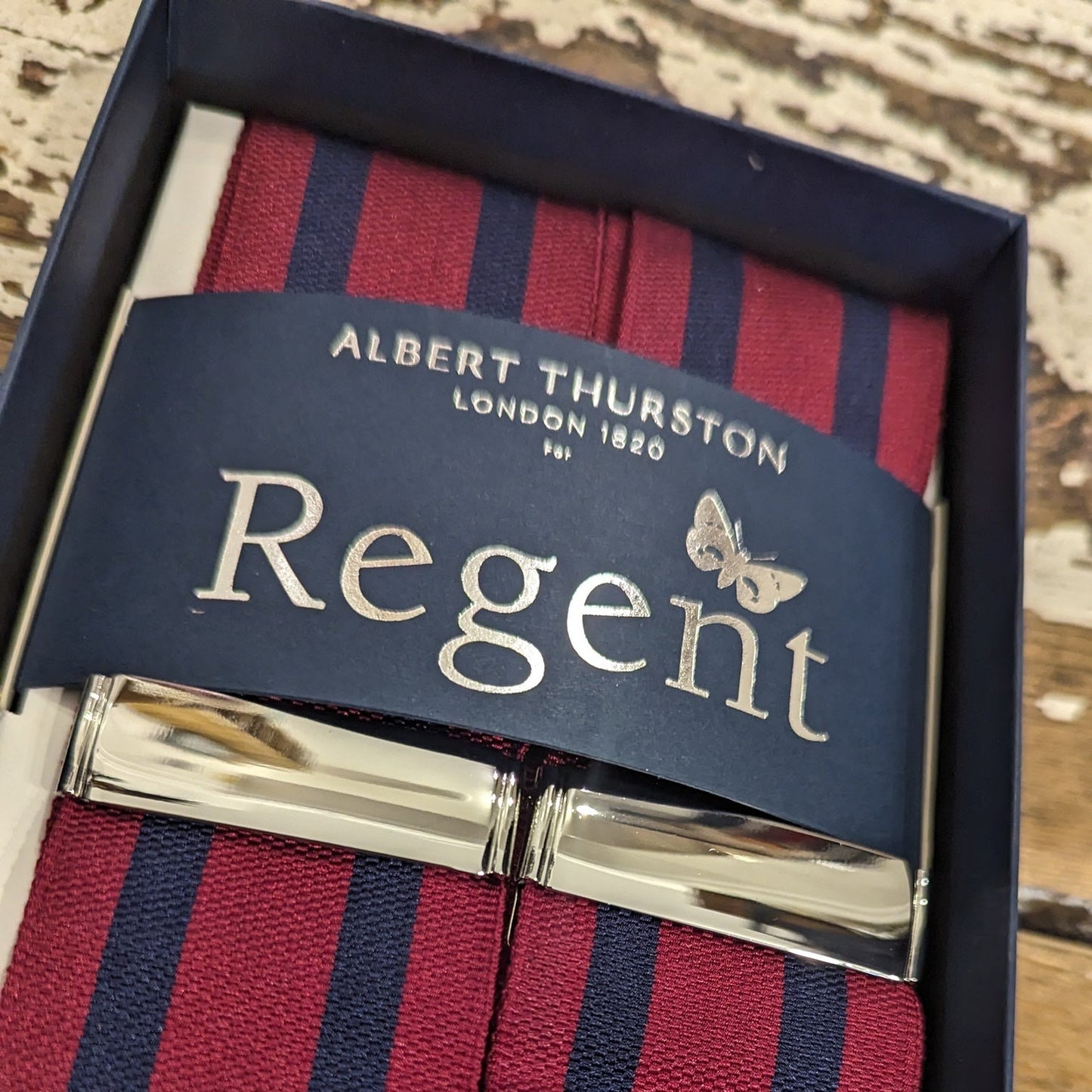 Regent x Albert Thurston - Braces - Burgundy w/ Navy Stripe - Regent Tailoring