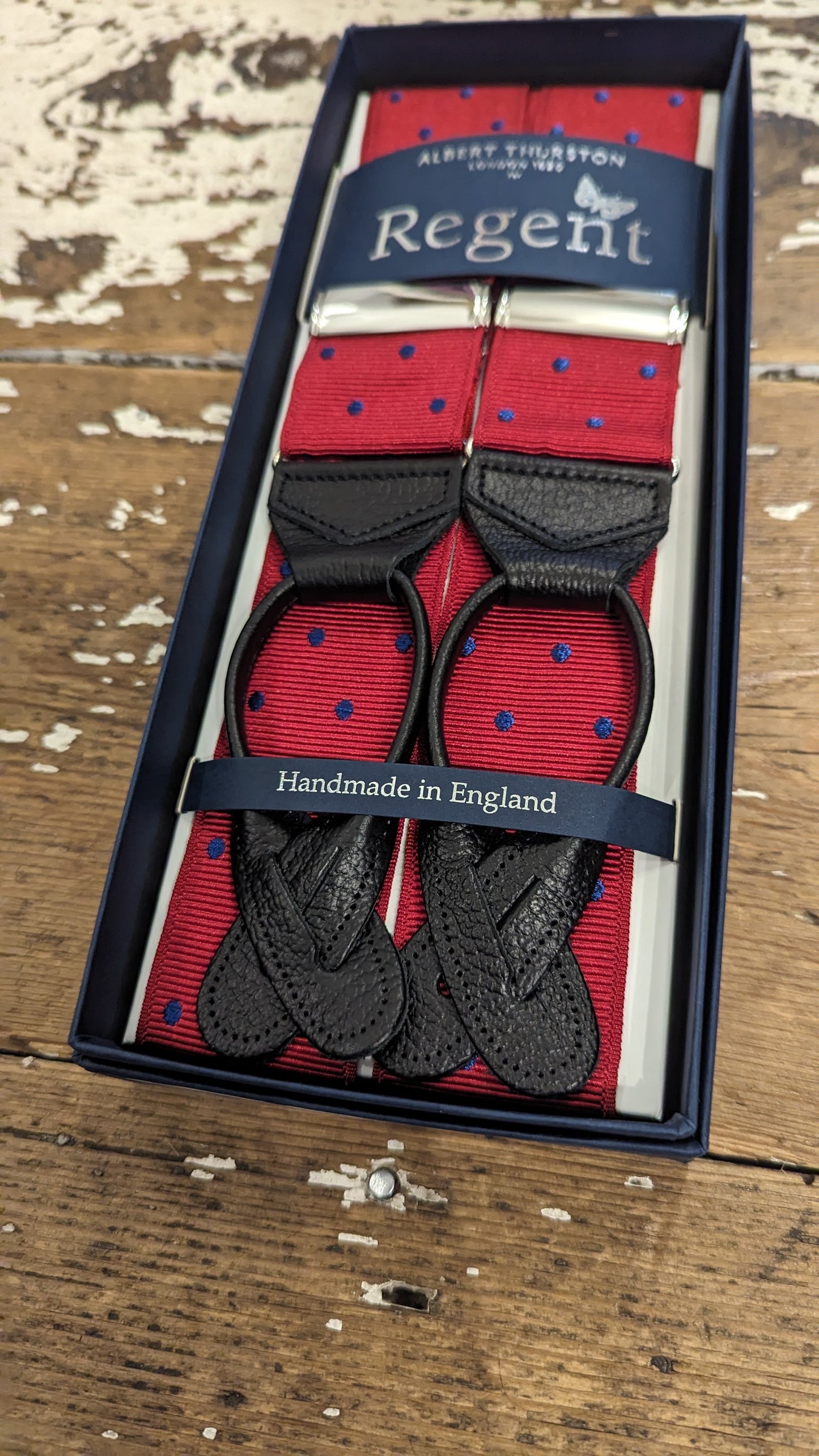 Albert Thurston x Regent - Braces - Red with Blue Spot