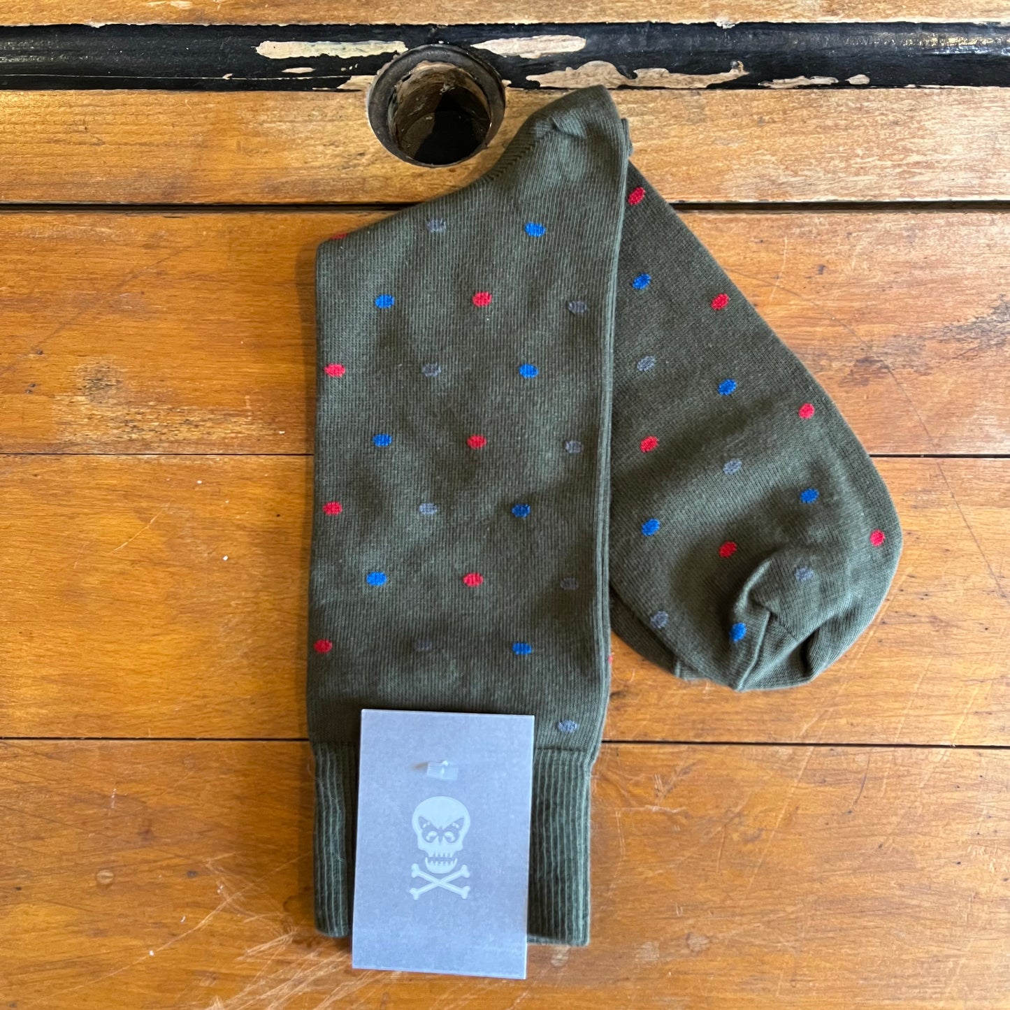 Regent - Cotton socks -dark green - red and navy spot