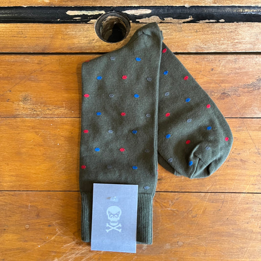 Regent - Cotton socks -dark green - red and navy spot