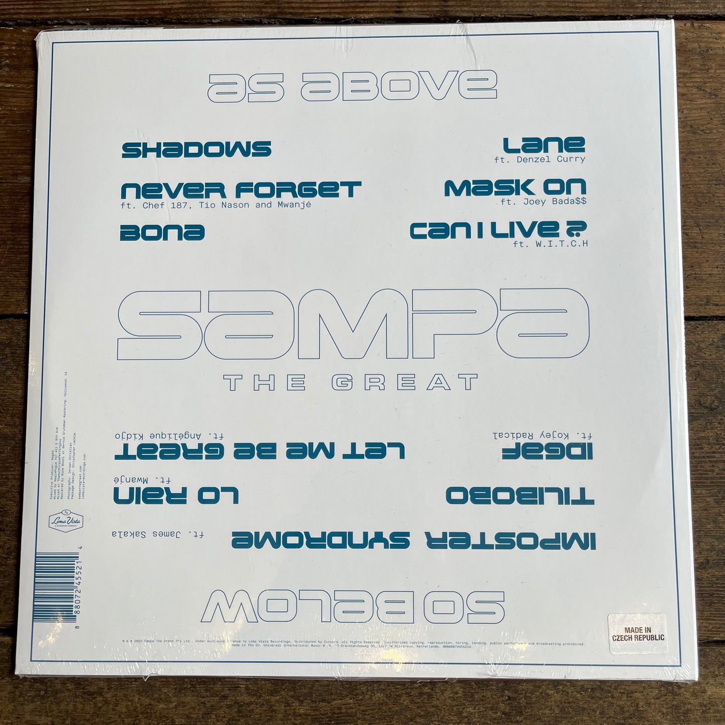 Back cover of a music album with text and branding