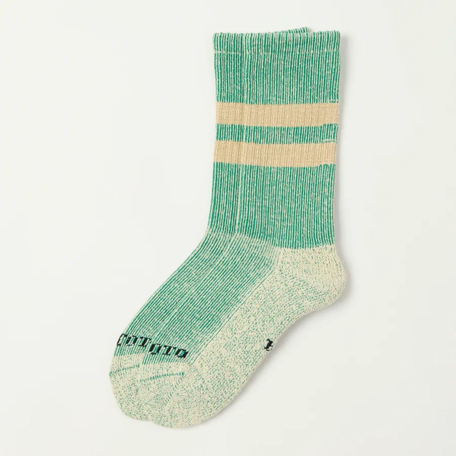 ROTOTO -Pile Stripe Marl Socks - Beige and Green