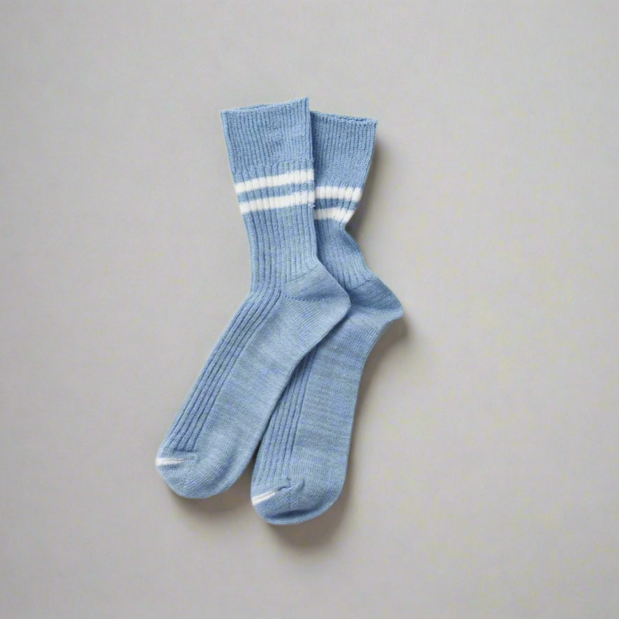 Blue socks with a white stripe