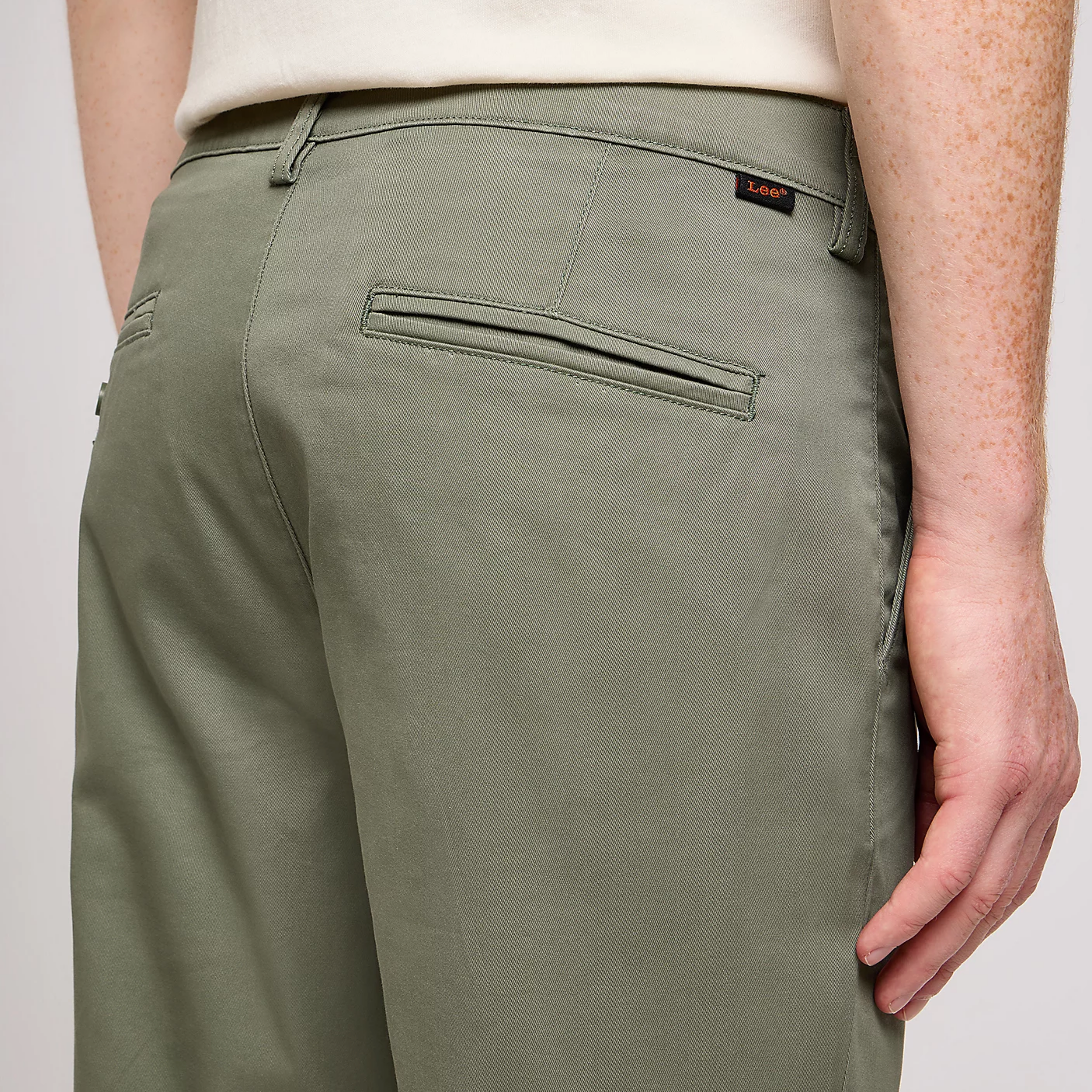 The back pocket of a pair of chinos