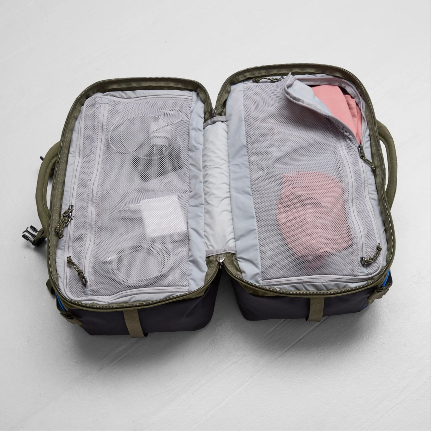 Inside a duffle bag