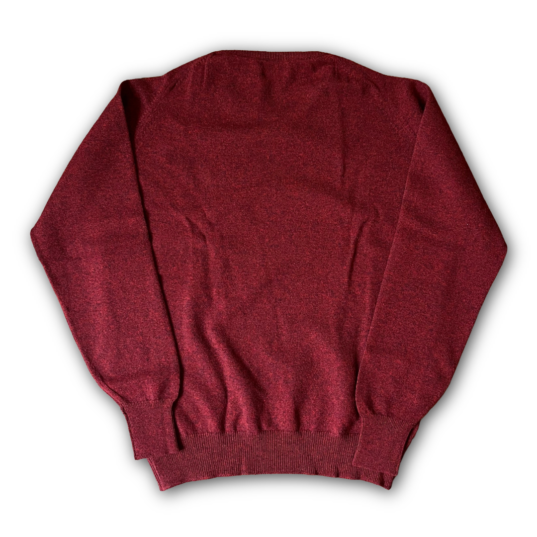 Back of the Classic Regent 100% Geelong wool Jumpers Quarter zip in Burgundy - available on Regent webstore or in store Salisbury UK