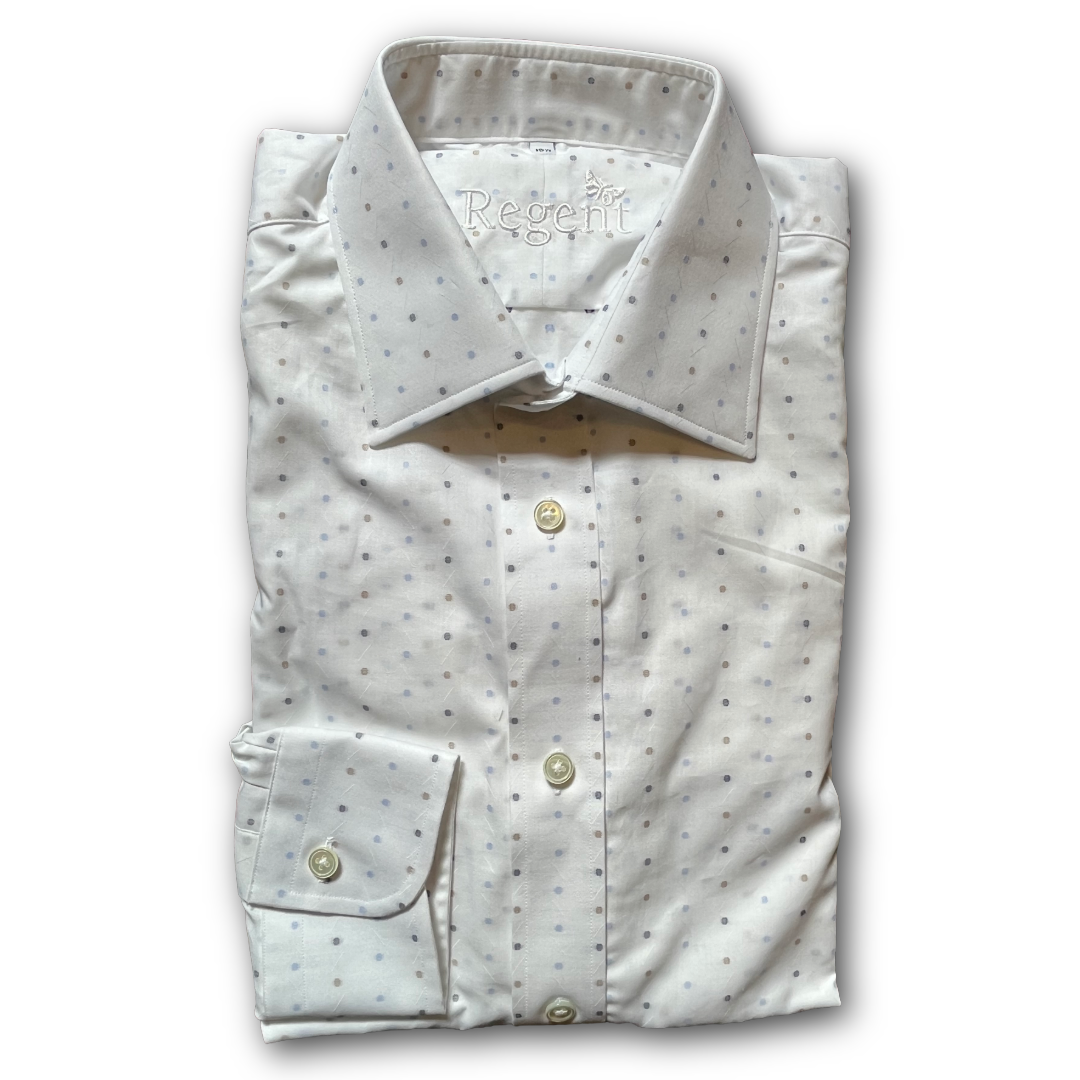 Regent - 'Ted' Small Polkadot Shirt - Blue/Cream/Navy