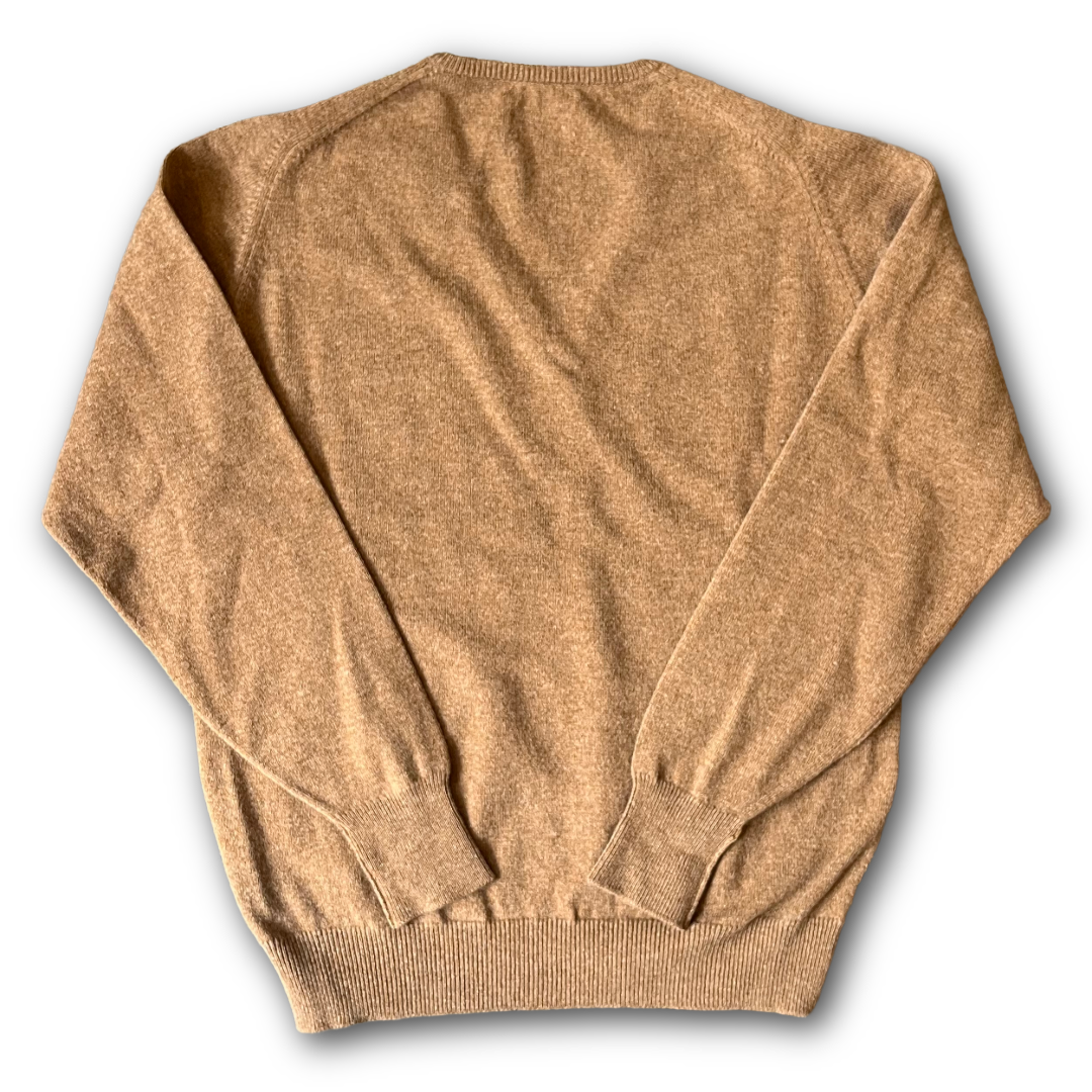 Back of Jumper : The Classic Regent 100% Geelong wool Jumpers V-neck in Savannah Beige - available on Regent webstore or in store Salisbury UK