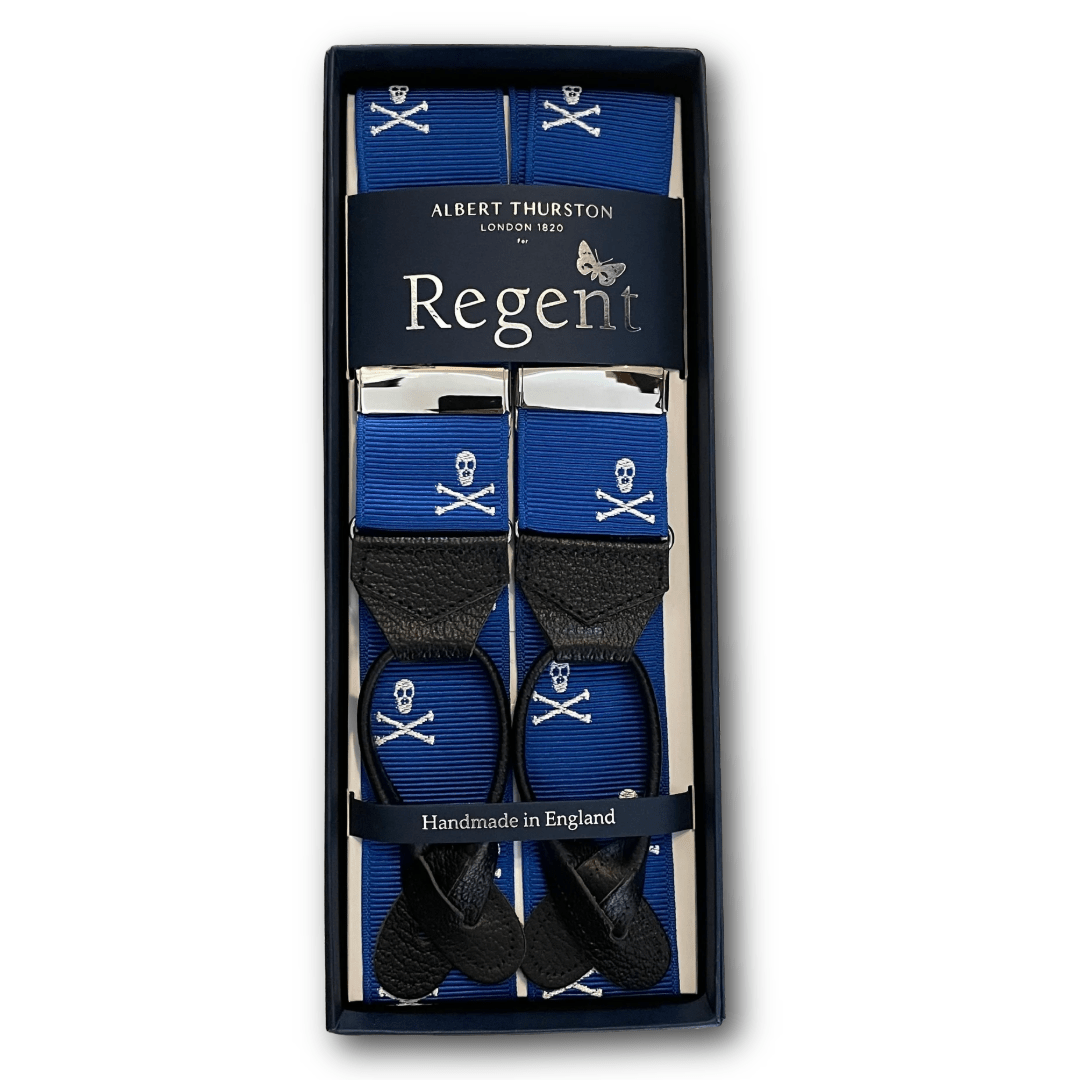 Albert Thurston x Regent - Braces – Royal Blue with White Skull & Crossbones - Regent TailoringAlbert Thurston