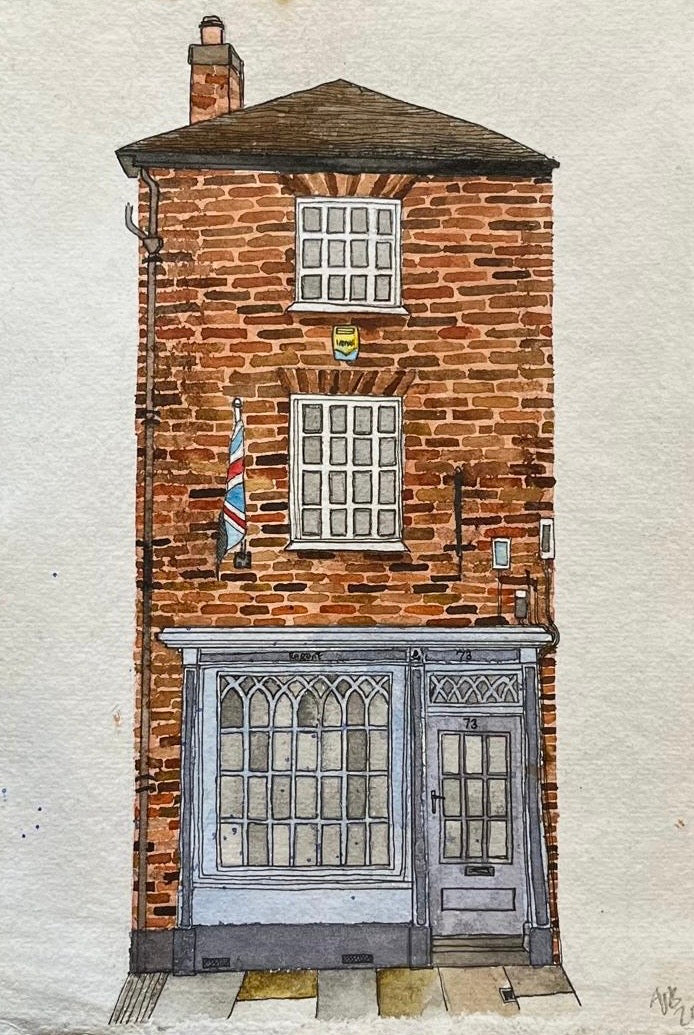 Watercolour of exterior of Regent premises 73 New Street