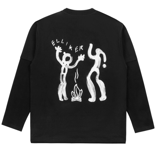 Elliker - Lawn Campfire Print Long Sleeve T-Shirt - Black - Regent Tailoring Salisbury