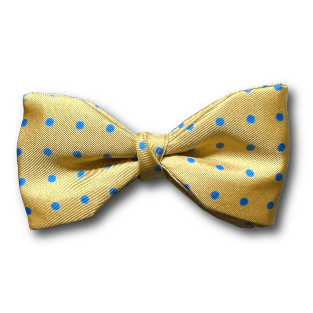 Fixed Bow Tie- Silk - Spots - Yellow/Blue - Regent TailoringRegent