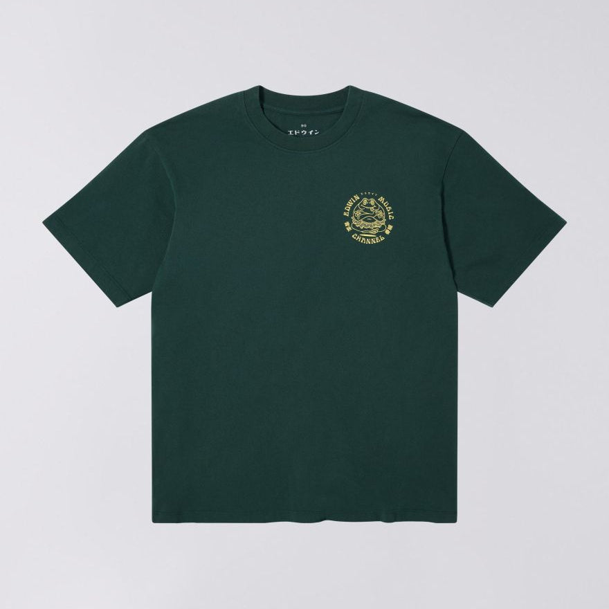 Green t-shirt with a logo on a white background