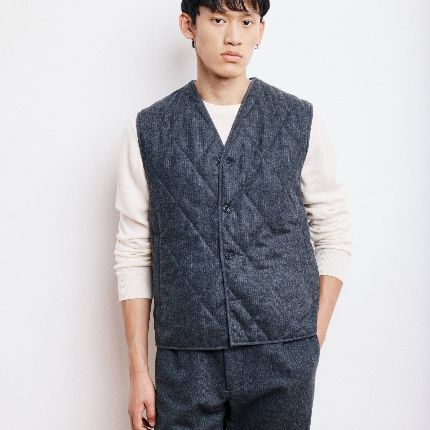 Hartford - Vic Men's Grey Striped Flannel Vest - Grey