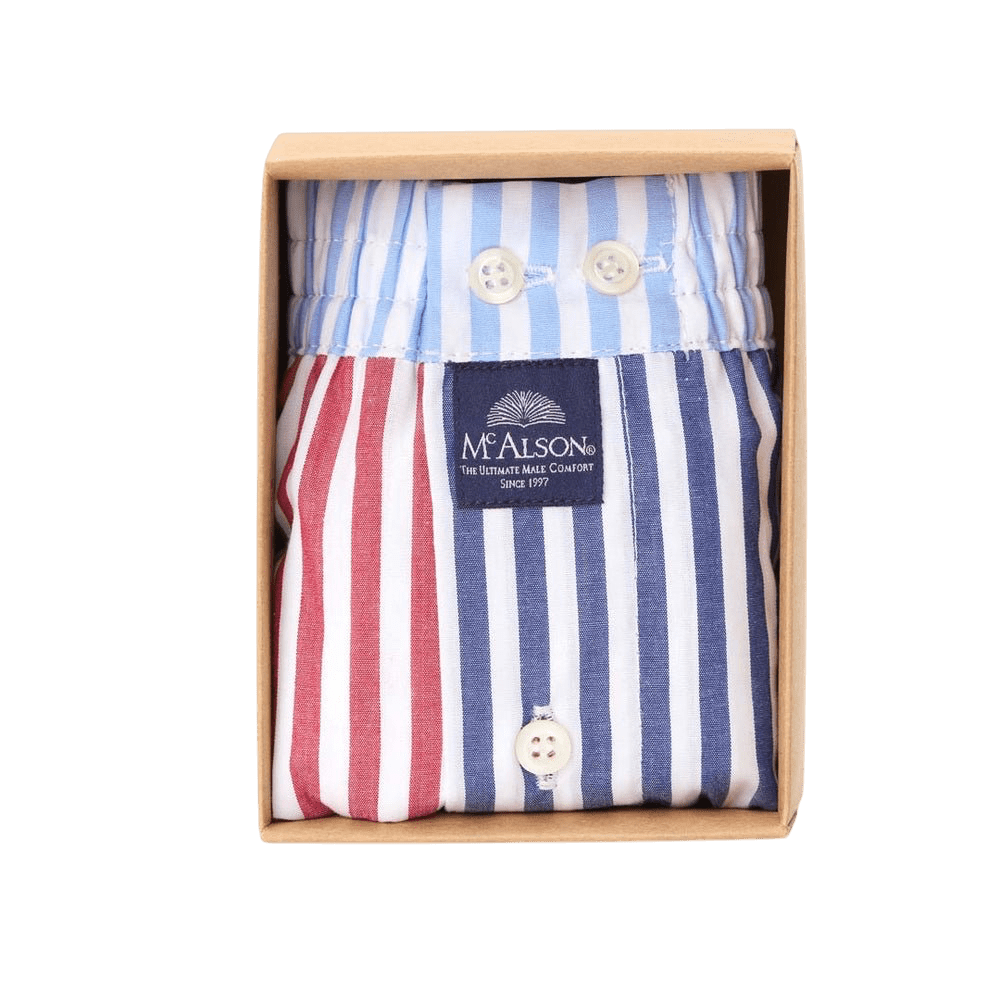 McAlson - Boxer Shorts - Red, Navy and Blue Stripes - Regent Tailoring Salisbury