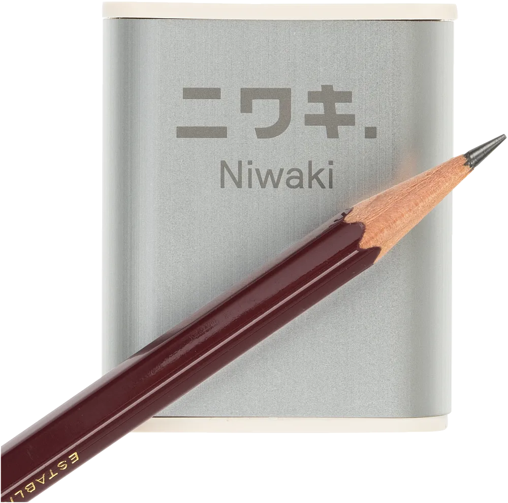 Niwaki pencil with a silver case on a white background