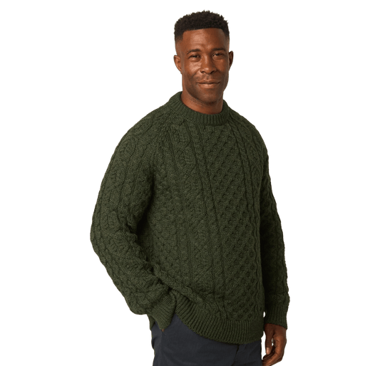 Peregrine - Hudson Aran Jumper - Olive - Regent Tailoring Salisbury