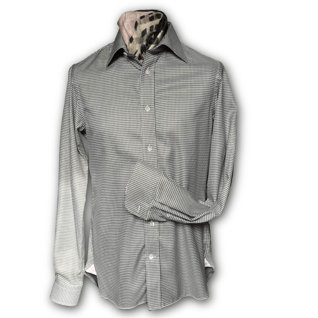 Regent - 'Bruno' Houndstooth Shirt - Green/Cream - Regent Tailoring Salisbury