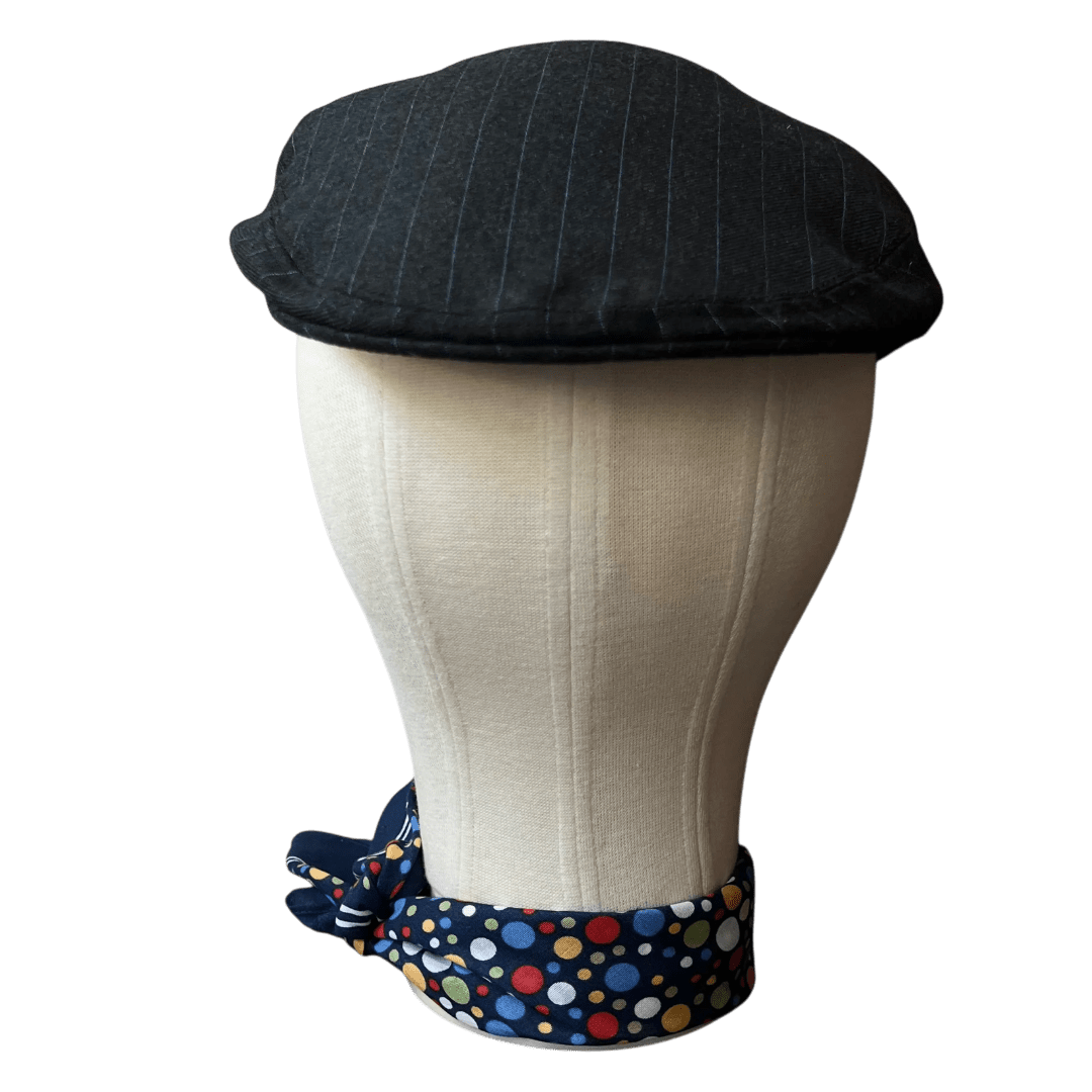 Regent - Flat Cap - Charcoal with Blue Pinstripes - Regent Tailoring Salisbury