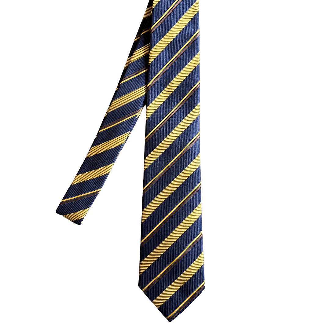 Regent - Ivy League Striped Silk Tie - Navy & Gold - Regent Tailoring Salisbury
