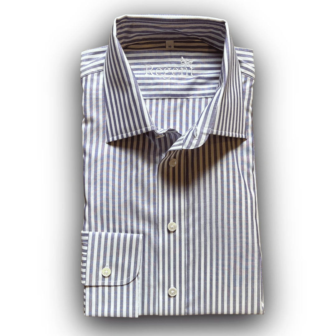 Regent - 'Klaus' Poplinin Bengal Stripe Shirt - Lilac - Regent TailoringRegent