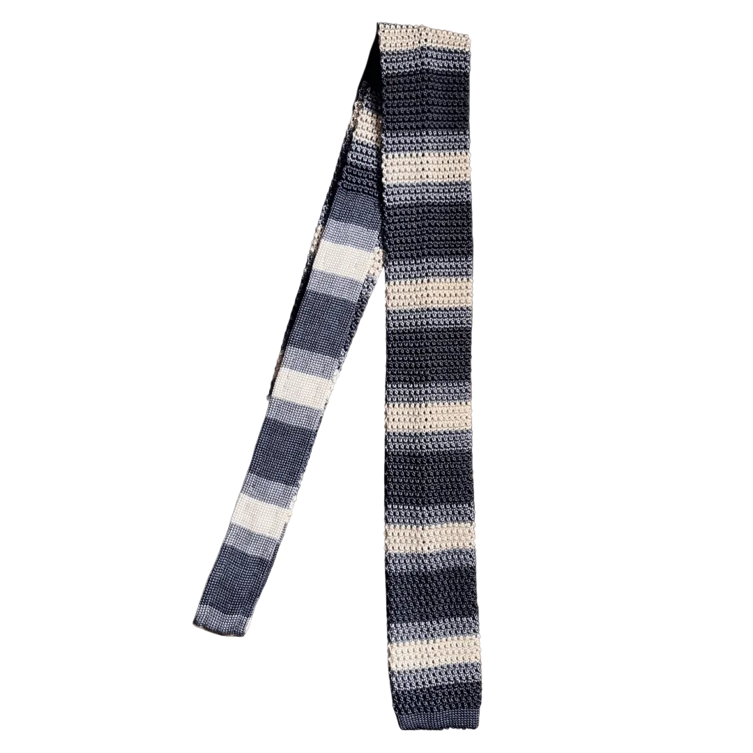 Regent - Knitted Silk Tie - Denim/Navy/White Stripe - Regent Tailoring Salisbury