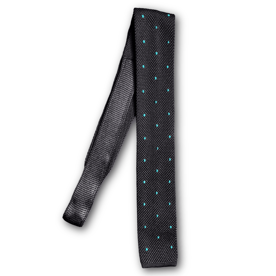Regent - Knitted Silk Tie - Navy/Turquoise Spot - Regent TailoringRegent