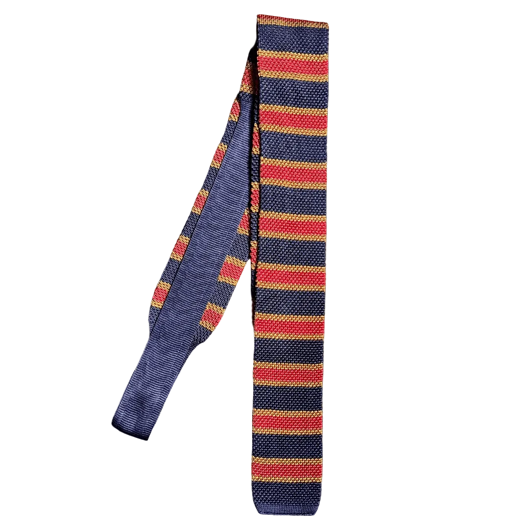 Regent - Knitted Silk Tie - Red/Navy/Gold Stripe - Regent Tailoring Salisbury
