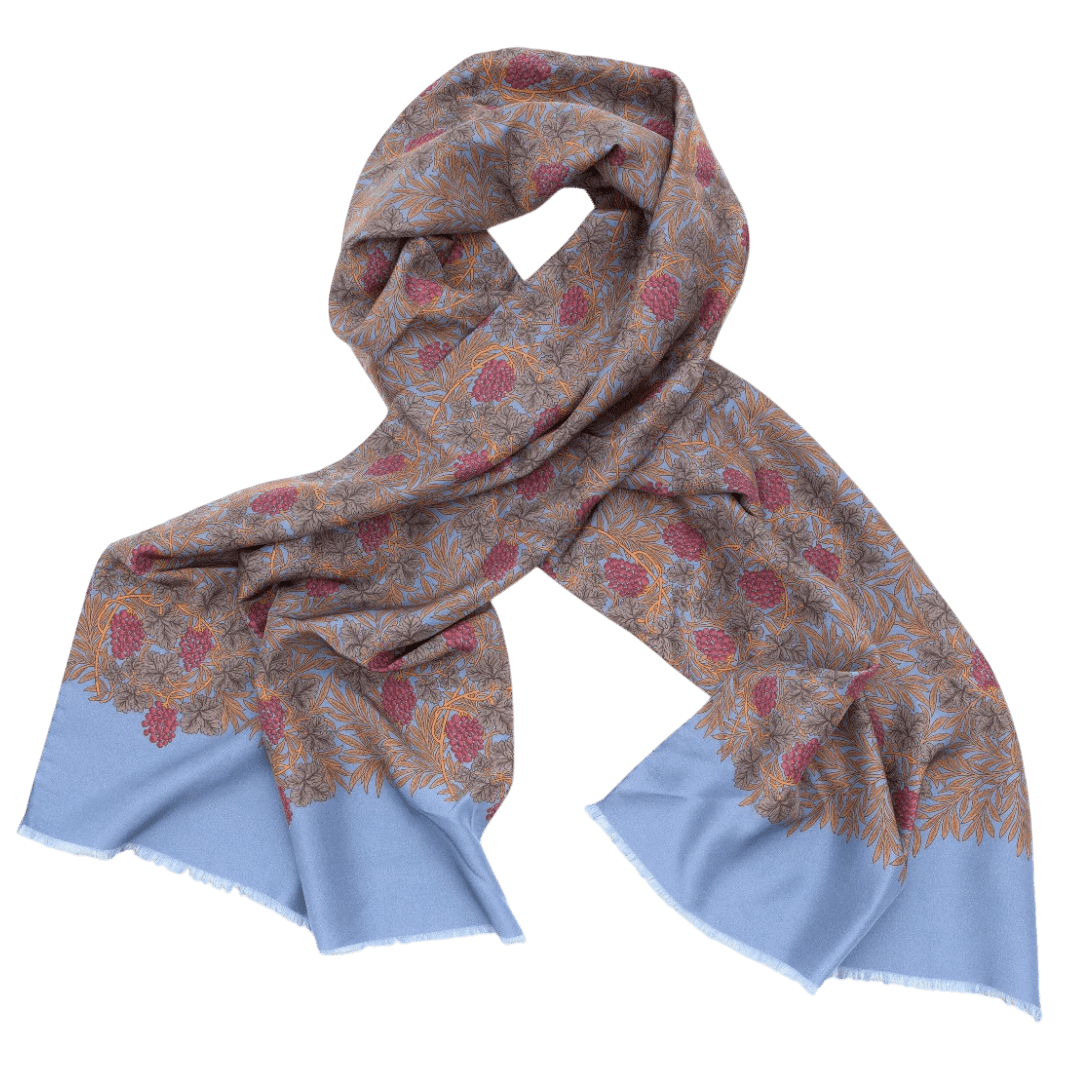 Regent - Lightweight Silk Scarf - Dusk Blue with Berries - Regent Tailoring Salisbury