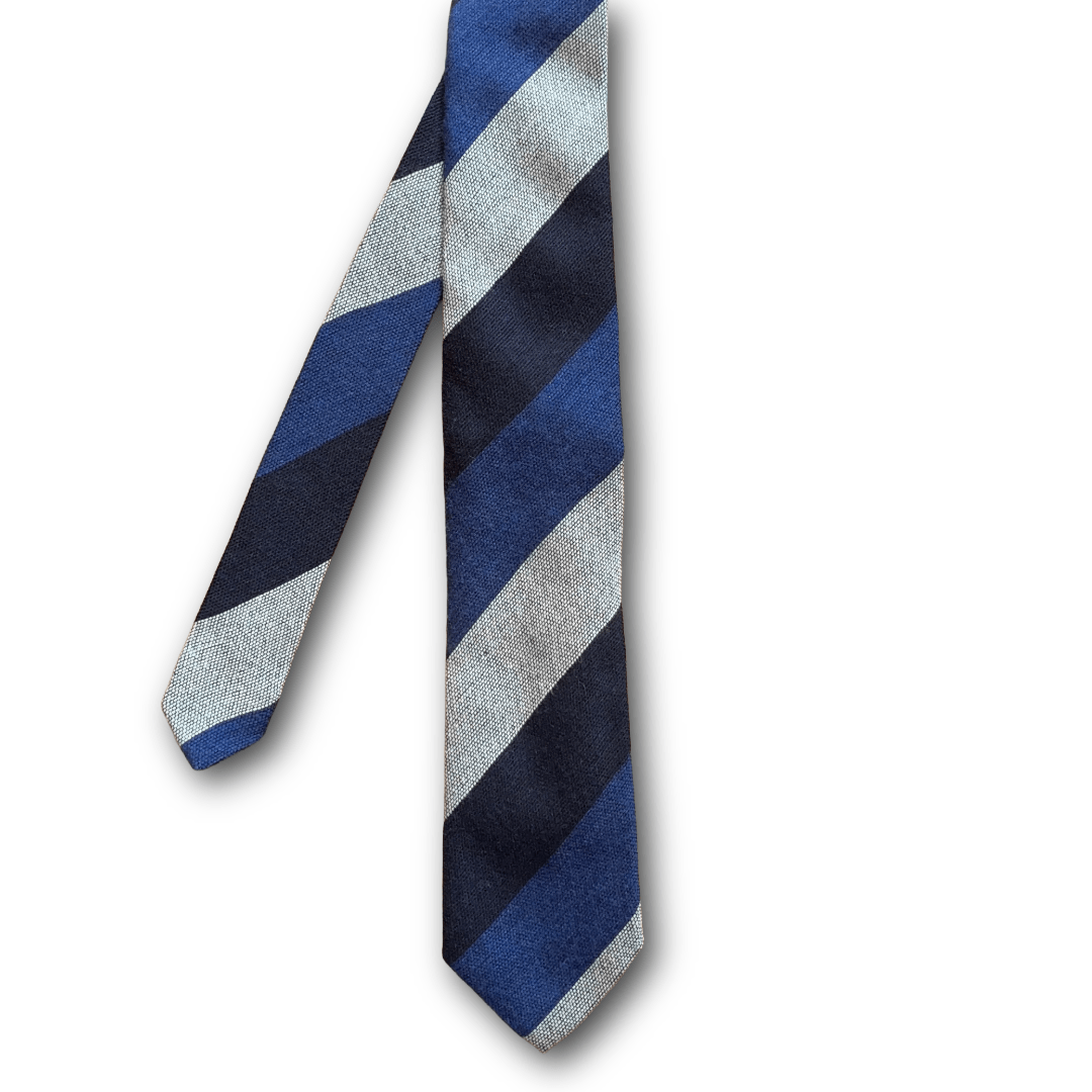 Regent Luxury Wool & Silk Tie - Navy, Blue & White Blockstripe - Regent Tailoring Salisbury