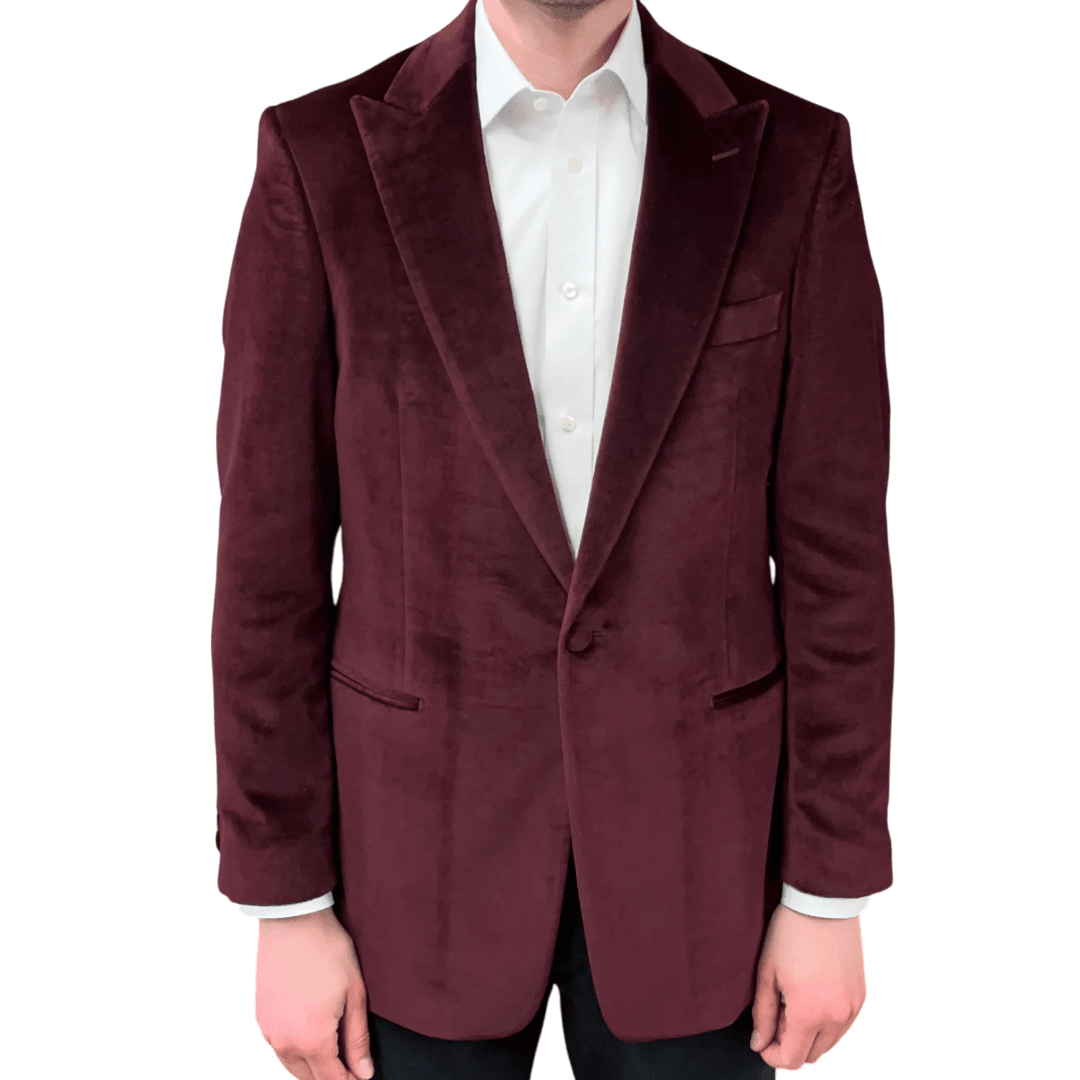 Regent - 'Raymond' Smoking Jacket - Burgundy Red - Velvet 310g - Regent Tailoring Salisbury