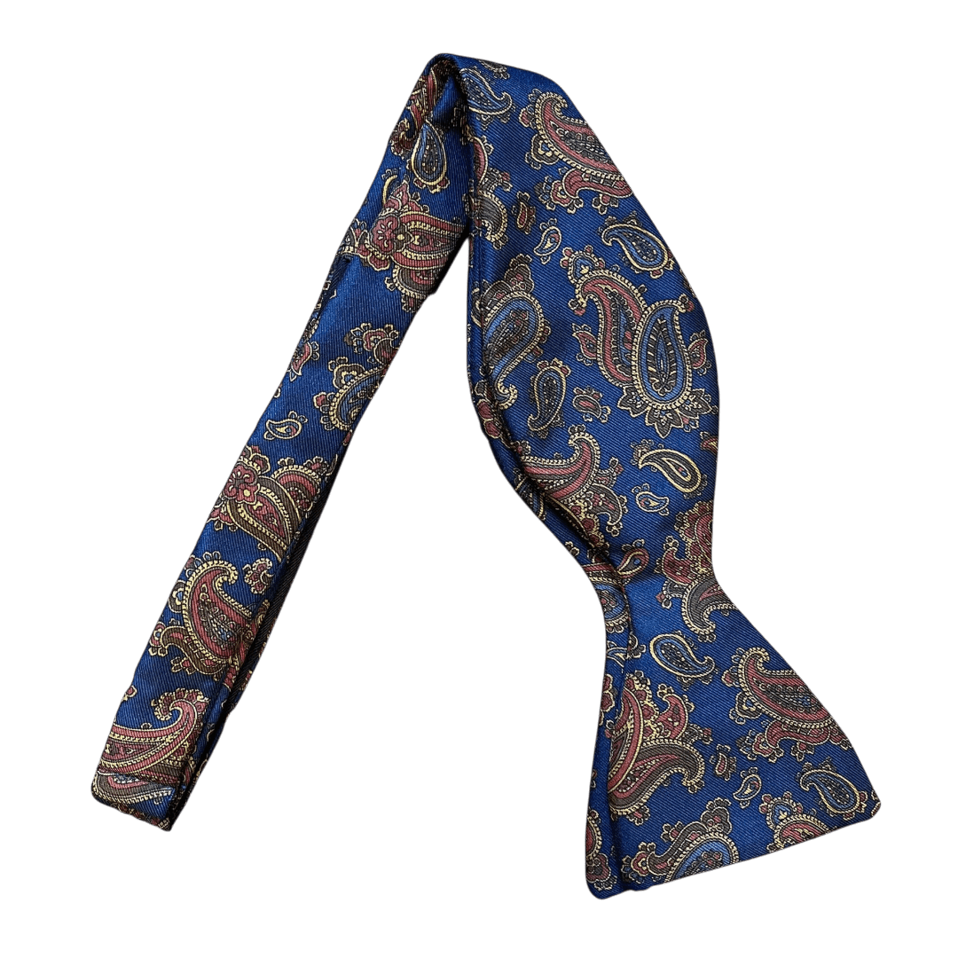 Regent - Silk Bow Tie - Paisley - Dark Navy/ Gold / Maroon - Regent Tailoring Salisbury