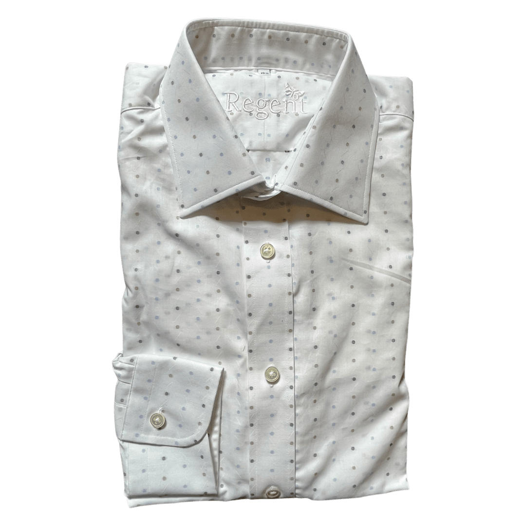 Regent - 'Ted' Small Polkadot Shirt - Blue/Cream/Navy - Regent Tailoring Salisbury